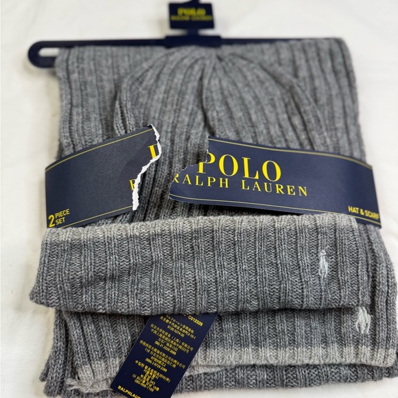 Polo Ralph Lauren Wool Scarf and Beanie Gray Wool Blend 2 Piece Set NWT - Picture 2 of 3